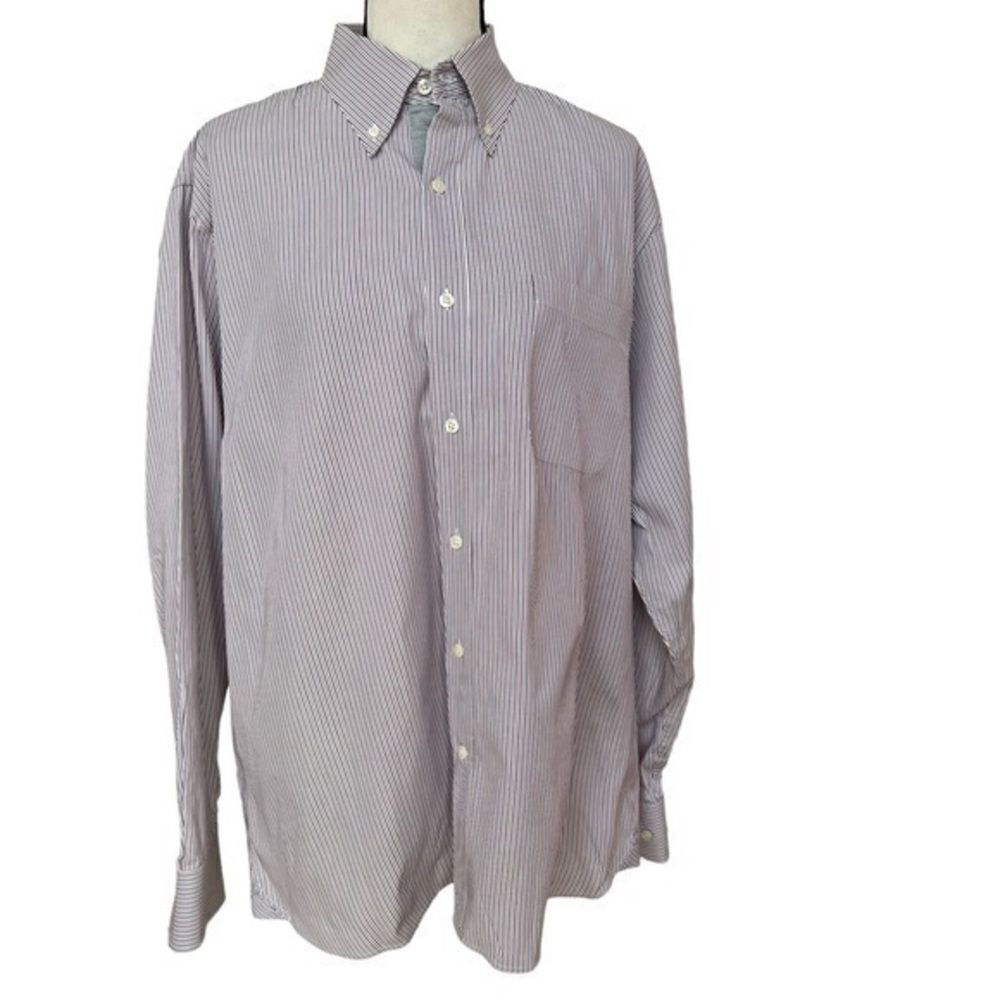 Hart Schaffner Marx mens long sleeve pinstripe blue/pink dress shirt L Cotton.